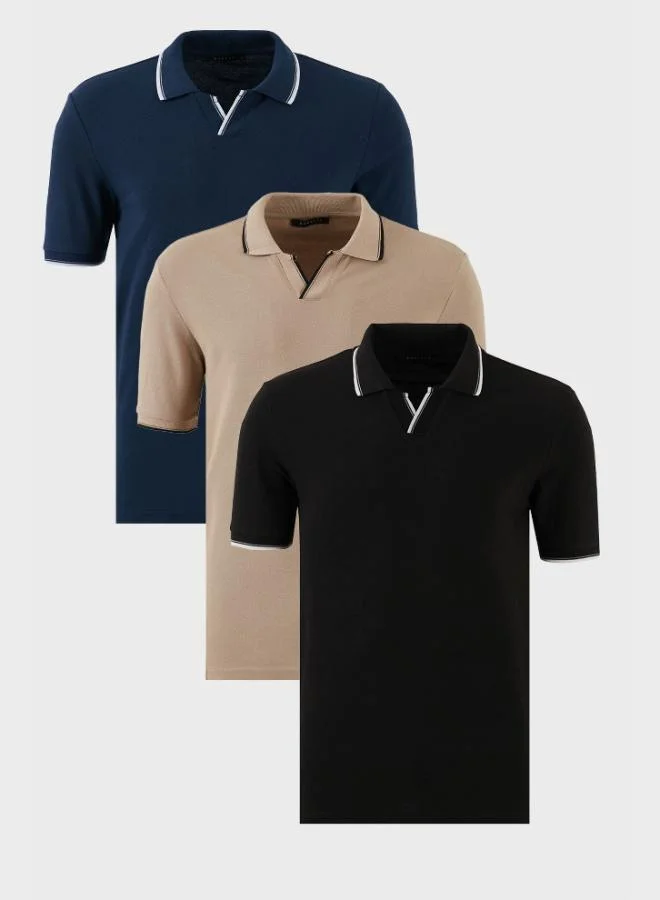 Buratti Cotton Regular Fit Stripe Detailed 3-Pack Polo Collar T-Shirt Men's Polo Collar T-Shirt 5902964S3